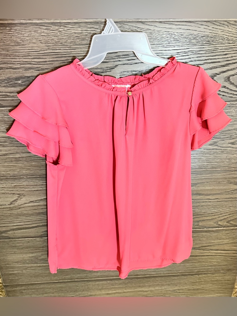 Liz Claiborne Coral Pink Ruffle Sleeve Blouse